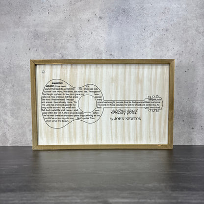 barnwood wall art featuring acoustic guitar and Amazing Grace lyrics
