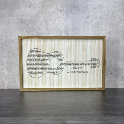 barnwood wall art featuring acoustic guitar and You Say lyrics