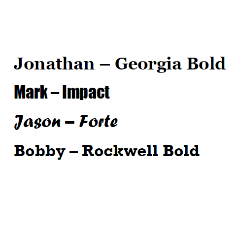List of font names on a white background